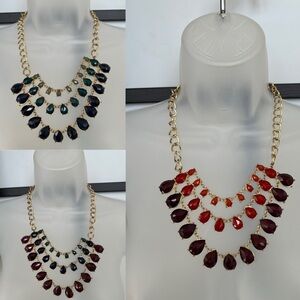 BUNDLE 3 Baublebar Statement necklaces Bib Gold Red Green Blue